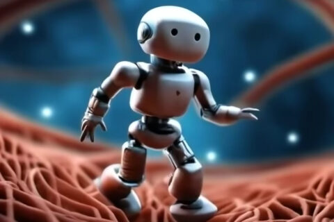 Süßer Roboter läuft auf Nervenbahnen.