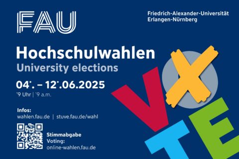 Das Wort Vote und der Titel Hochschulwahlen mit dem Wahlzeitraum 4. bis 12. Juni 2025